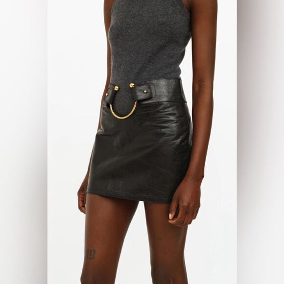 Iconic Anthony Vaccarello Genuine Leather Mini Black Skirt Ring Size 0 - Picture 3 of 17